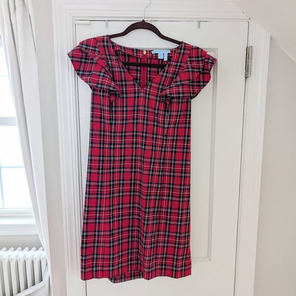 Draper James Plaid Ruffle Shoulder Red Dress Sz 4 EUC / Like New - Picture 2 of 4